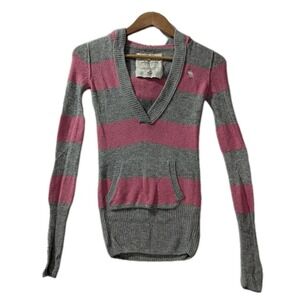 Abercrombie Y2K Gray Pink Stripe Hoodie Sweater Women's Small Rabbit Hair Blend